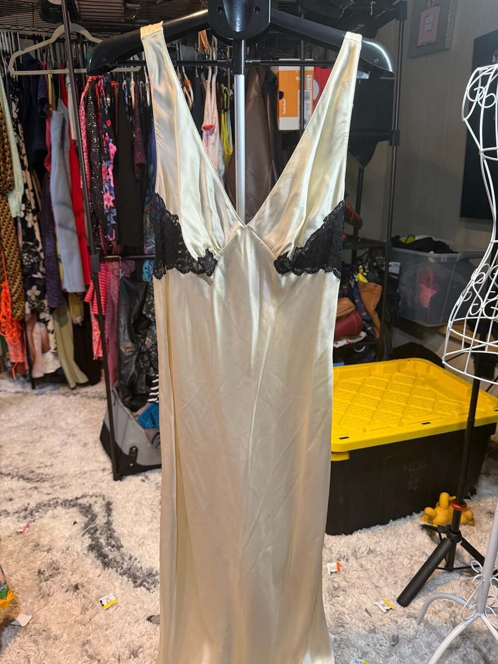 Soma Silk Lace-Trim V-Neck Slip Maxi Dress Champagne Cream